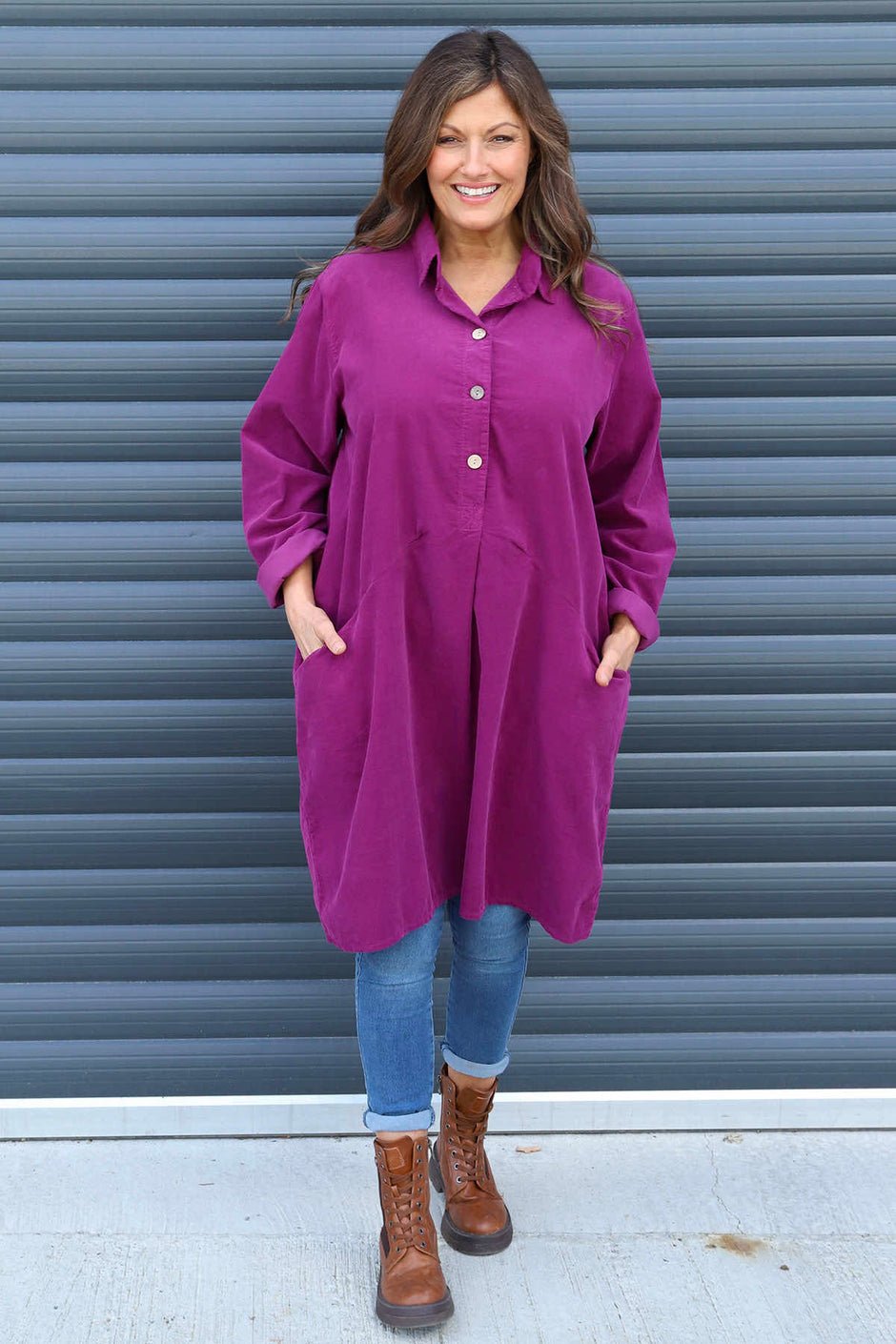 Lizzie Needlecord Button Tunic Berry