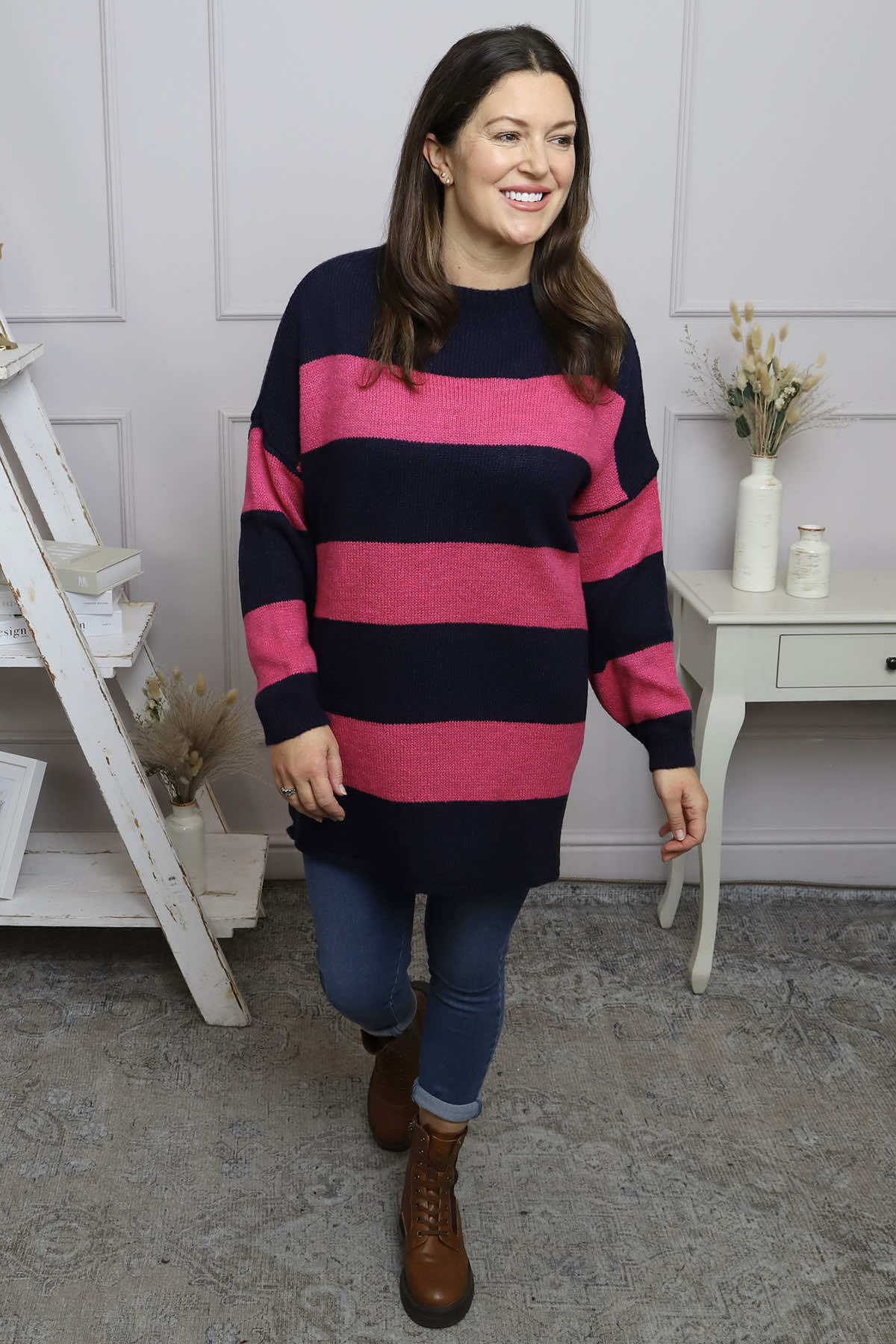 Doria Stripe Knitted Jumper Navy
