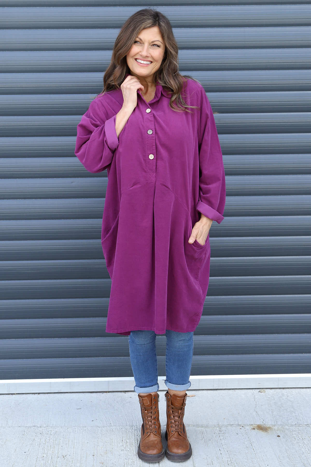 Lizzie Needlecord Button Tunic Berry