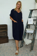Fenella Linen Dress Navy Navy - Fenella Linen Dress Navy
