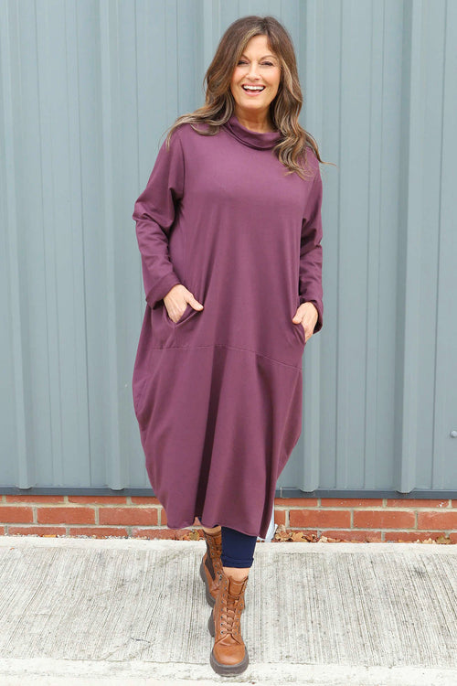 Lisanne Cowl Neck Cotton Dress Burgundy
