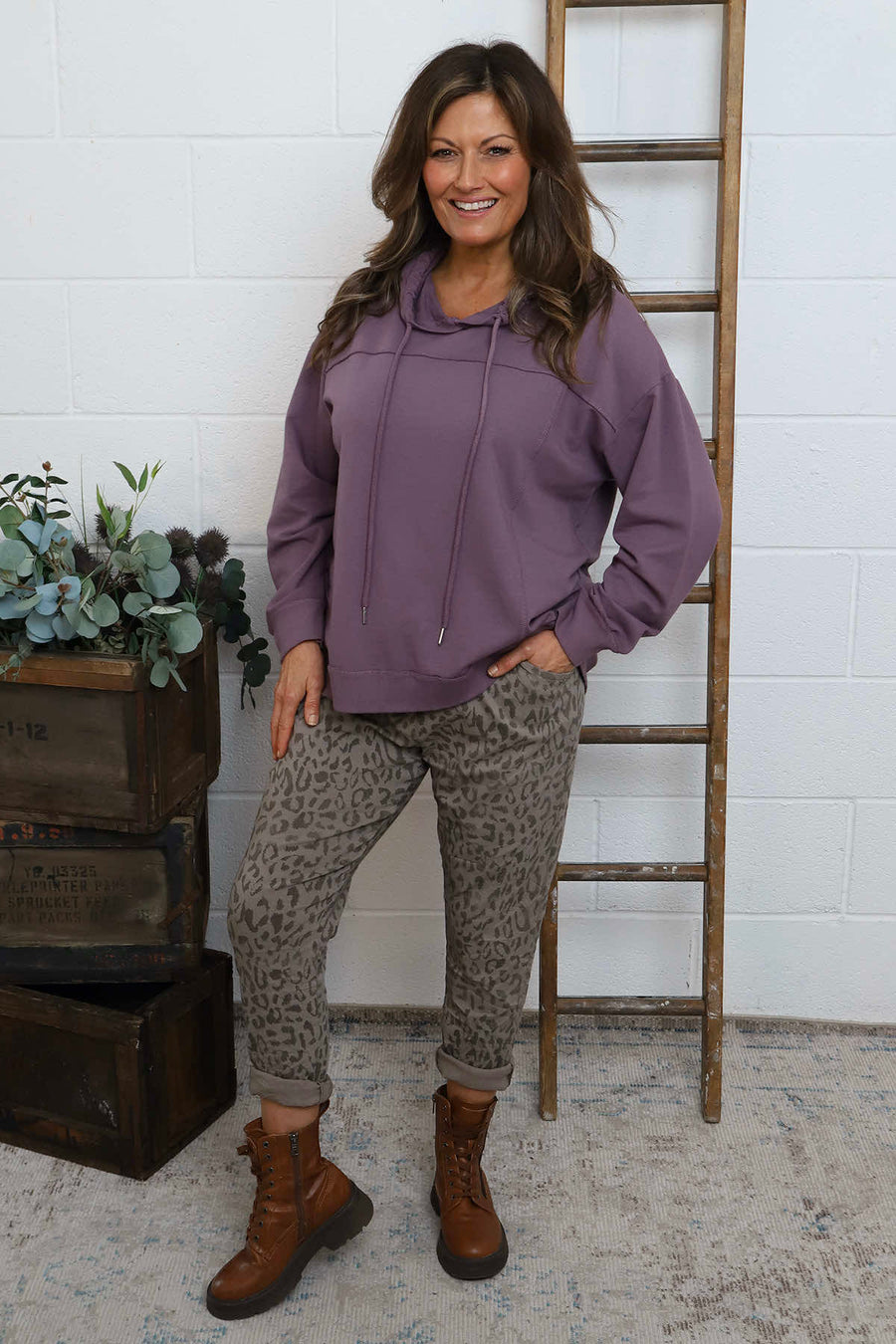Martha Hooded Cotton Top Purple