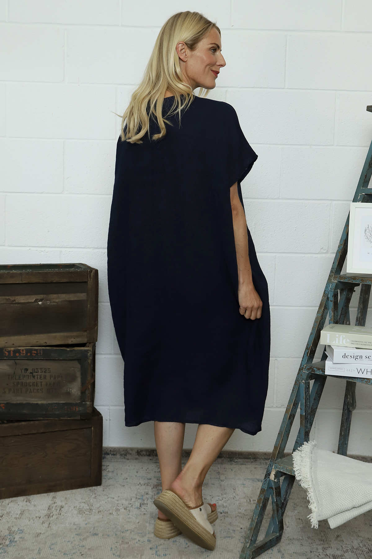 Fenella Linen Dress Navy