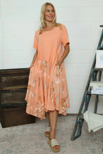 Tullia Botanical Print Cotton Dress Orange Orange - Tullia Botanical Print Cotton Dress Orange