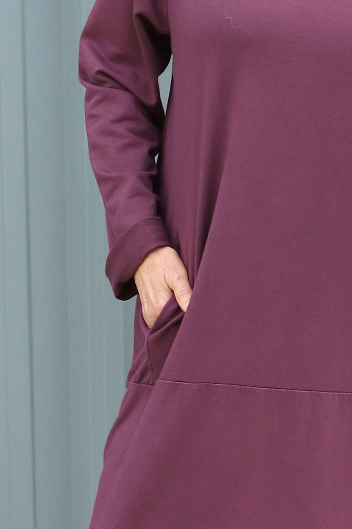 Lisanne Cowl Neck Cotton Dress Burgundy