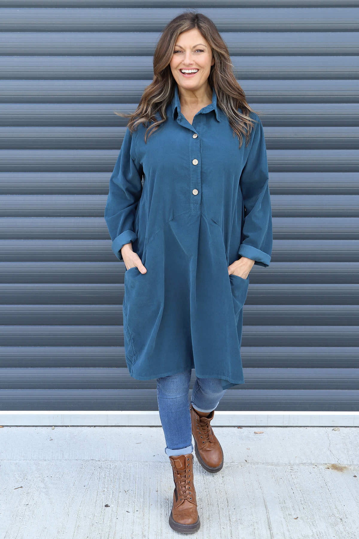 Lizzie Needlecord Button Tunic Teal