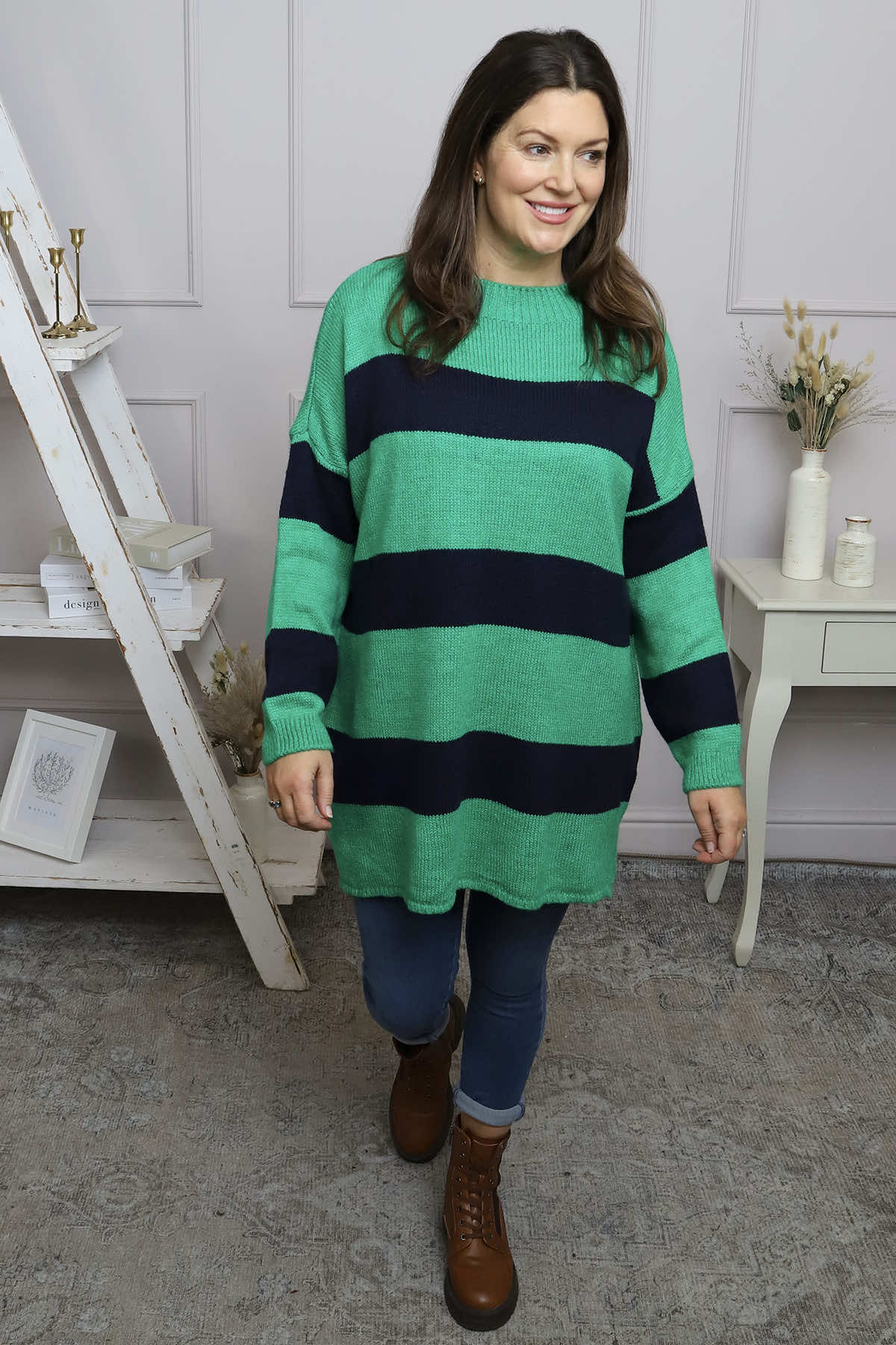 Doria Stripe Knitted Jumper Emerald