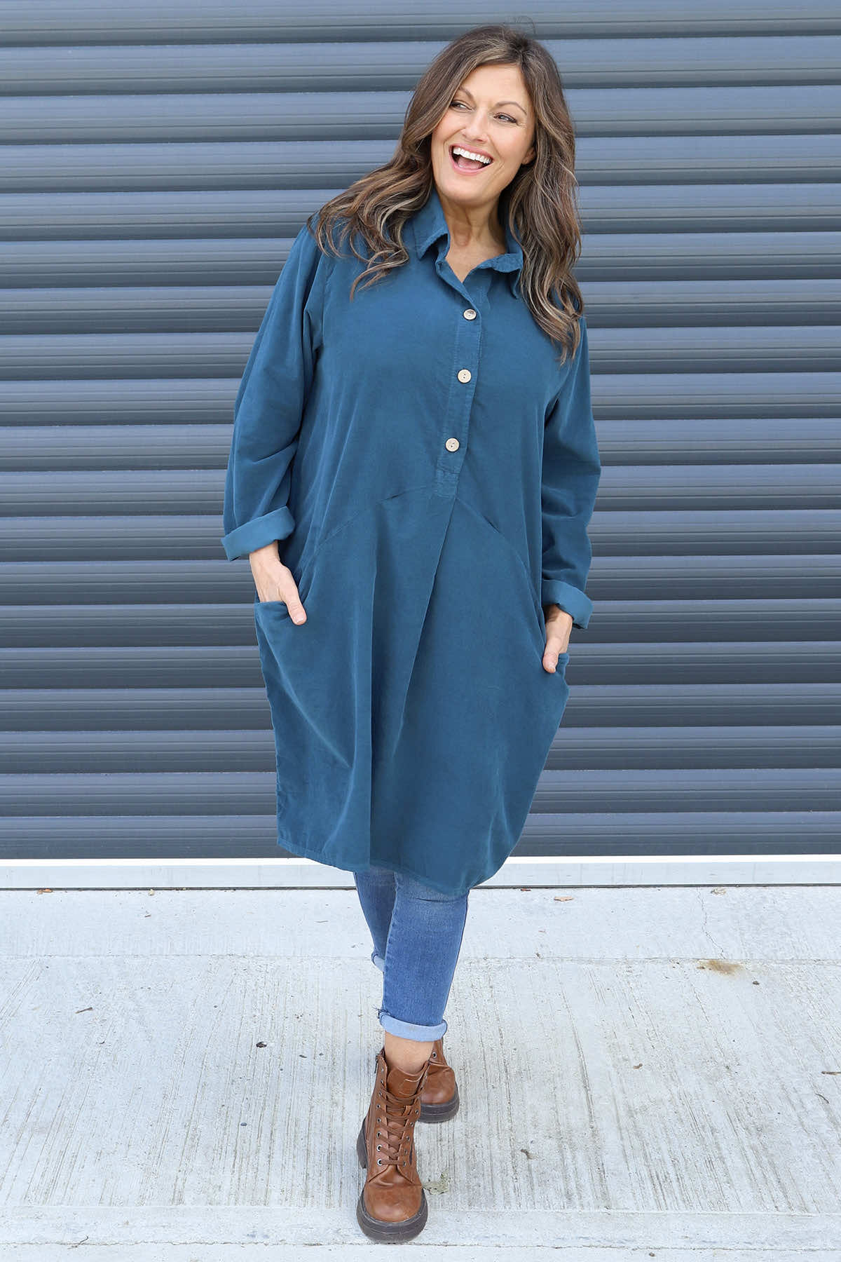 Lizzie Needlecord Button Tunic Teal