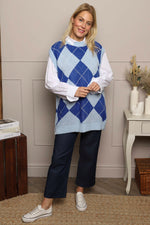Theresa Argyle Knitted Vest Blue Blue - Theresa Argyle Knitted Vest Blue