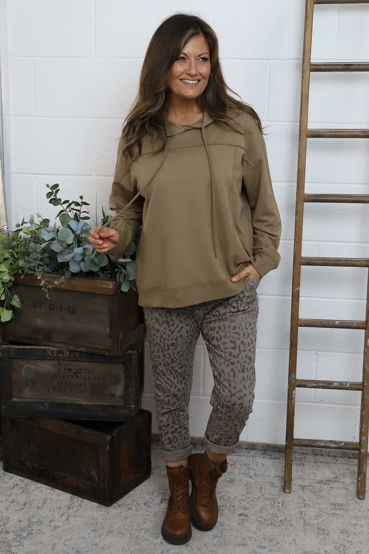 Martha Hooded Cotton Top Camel