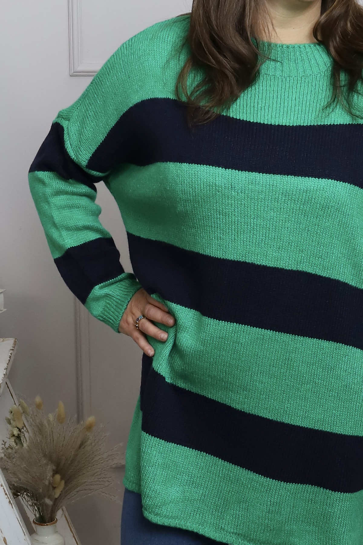 Doria Stripe Knitted Jumper Emerald