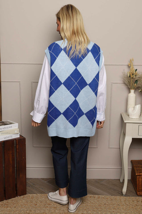 Theresa Argyle Knitted Vest Blue - Image 4