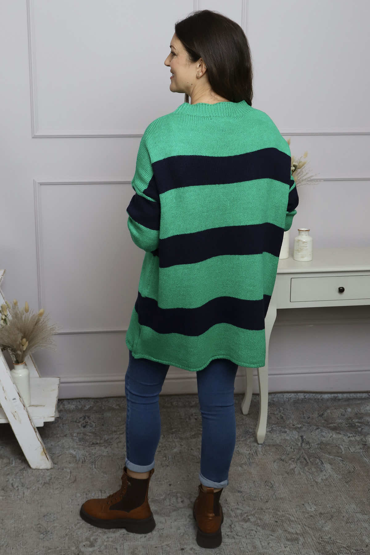 Doria Stripe Knitted Jumper Emerald