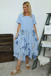 Tullia Botanical Print Cotton Dress Powder Blue
