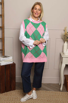 Theresa Argyle Knitted Vest Pink
