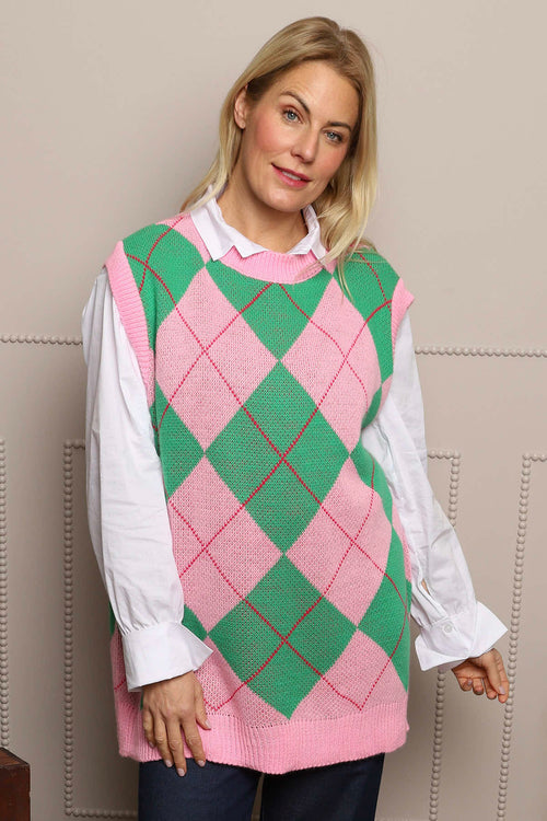 Theresa Argyle Knitted Vest Pink - Image 2