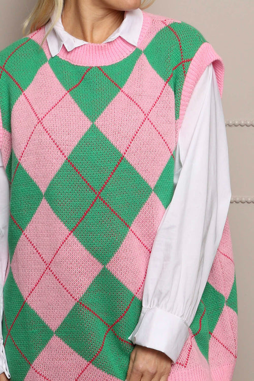Theresa Argyle Knitted Vest Pink - Image 3