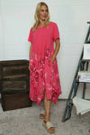 Tullia Botanical Print Cotton Dress Fuchsia