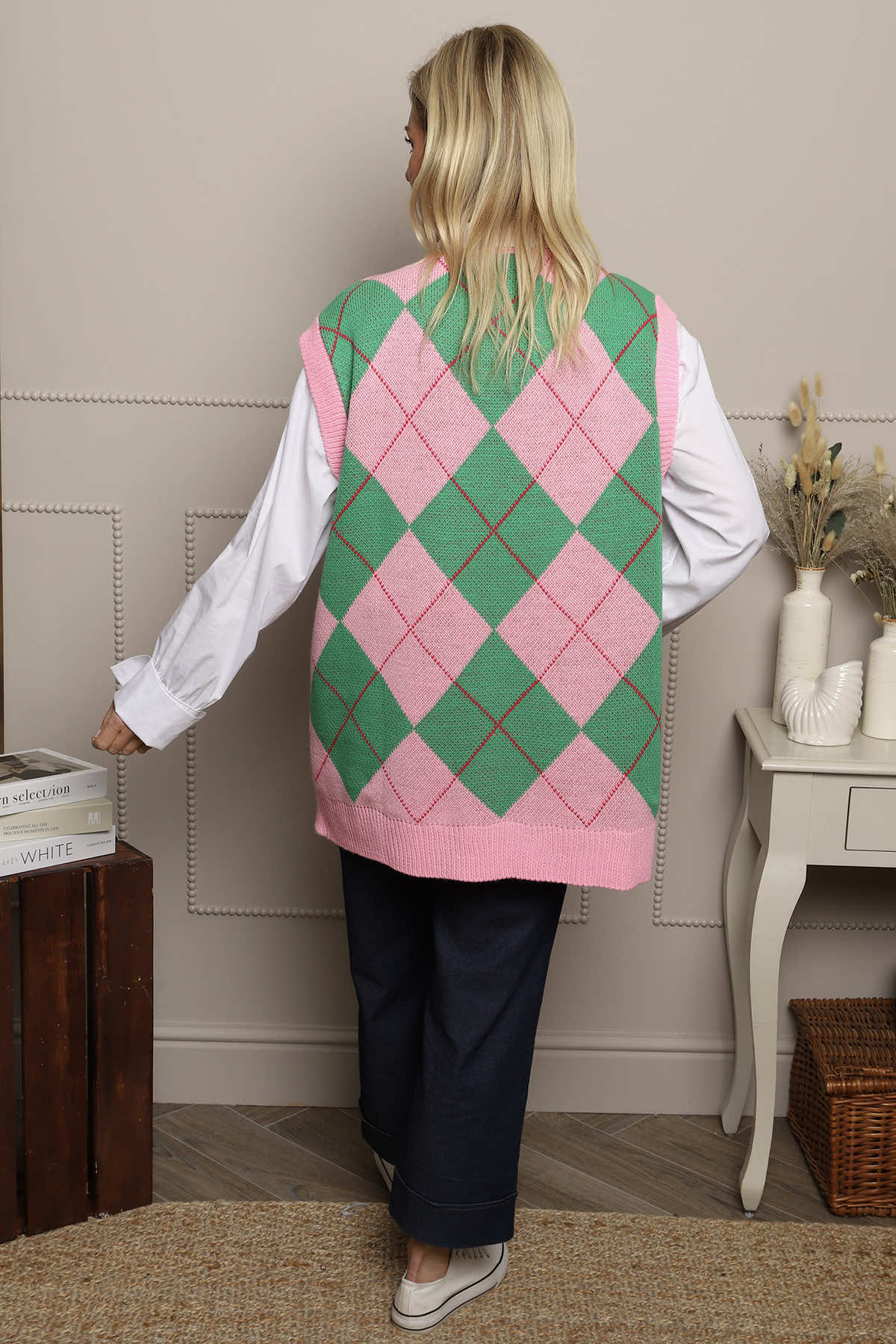 Theresa Argyle Knitted Vest Pink