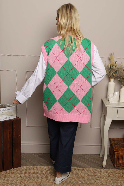 Theresa Argyle Knitted Vest Pink - Image 4