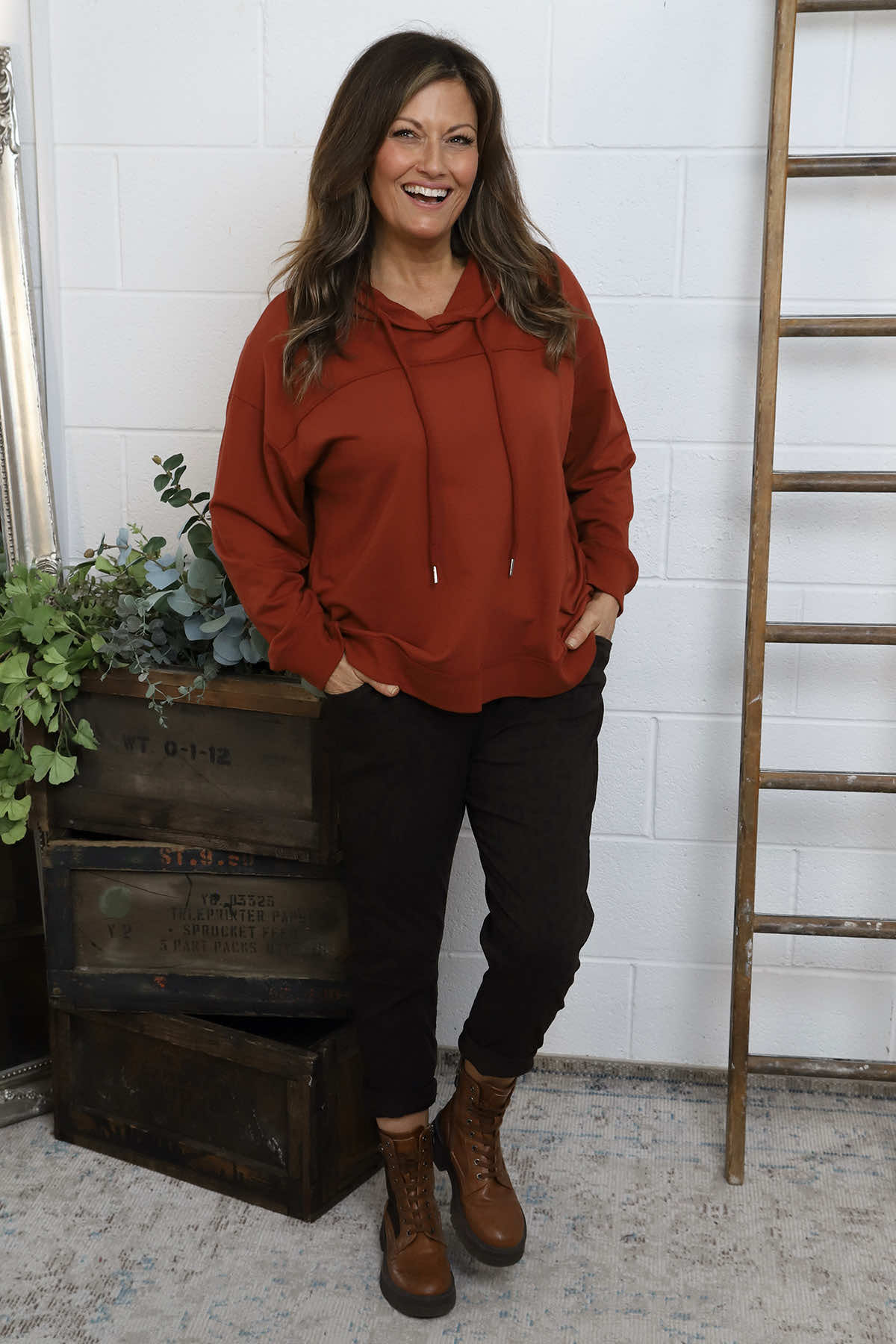 Martha Hooded Cotton Top Burnt Orange