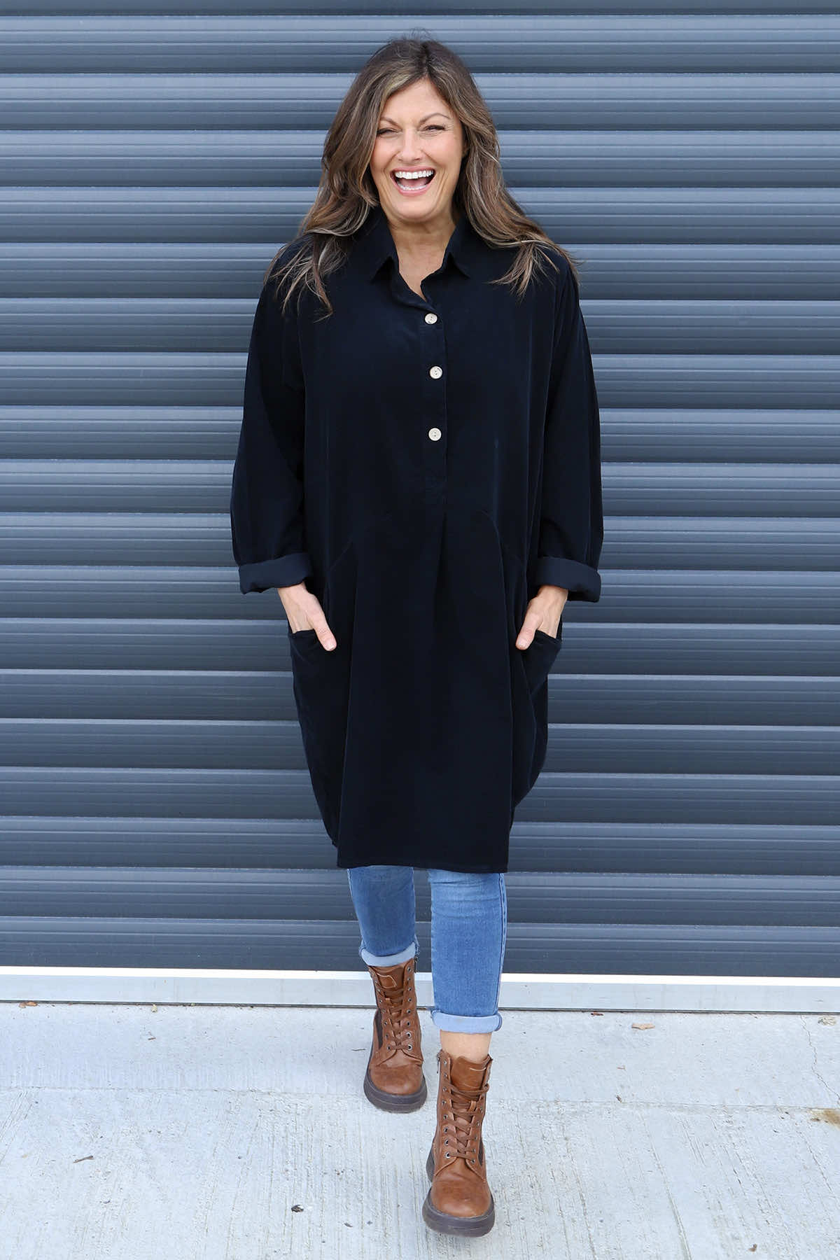 Lizzie Needlecord Button Tunic Black