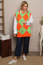 Theresa Argyle Knitted Vest Orange Orange - Theresa Argyle Knitted Vest Orange