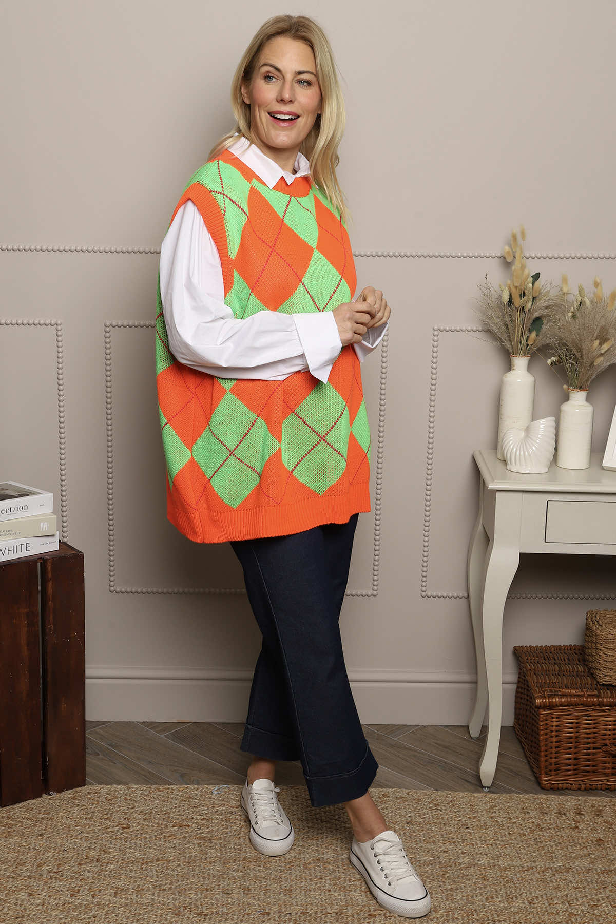 Theresa Argyle Knitted Vest Orange
