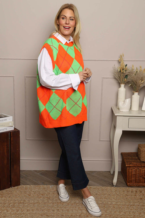 Theresa Argyle Knitted Vest Orange - Image 3
