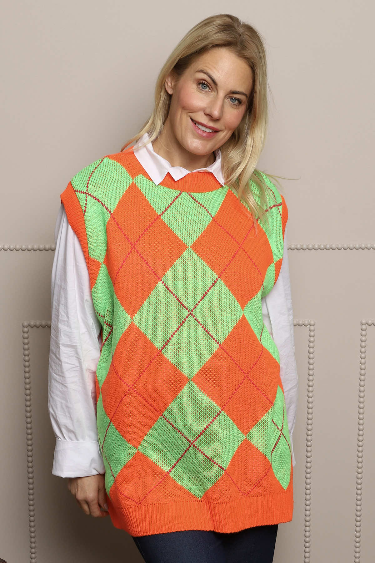 Theresa Argyle Knitted Vest Orange