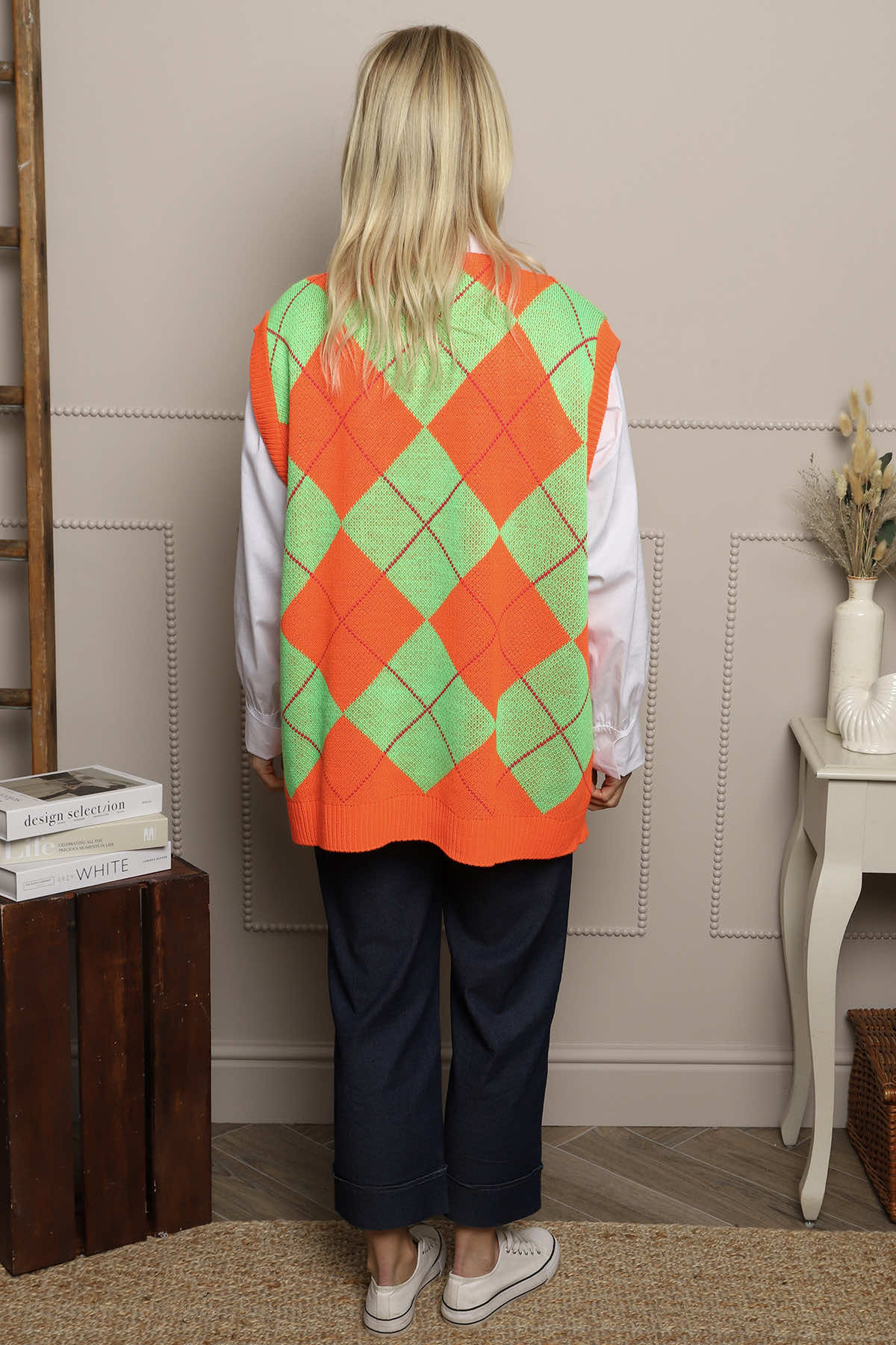 Theresa Argyle Knitted Vest Orange