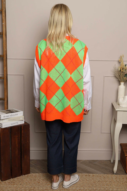 Theresa Argyle Knitted Vest Orange - Image 4