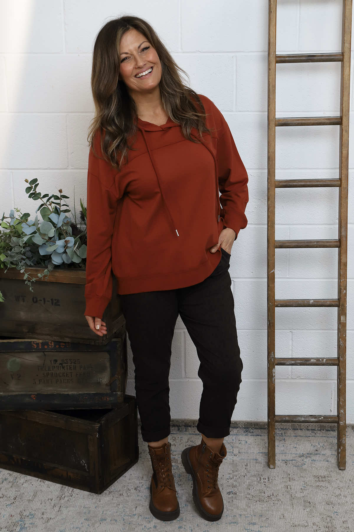 Martha Hooded Cotton Top Burnt Orange