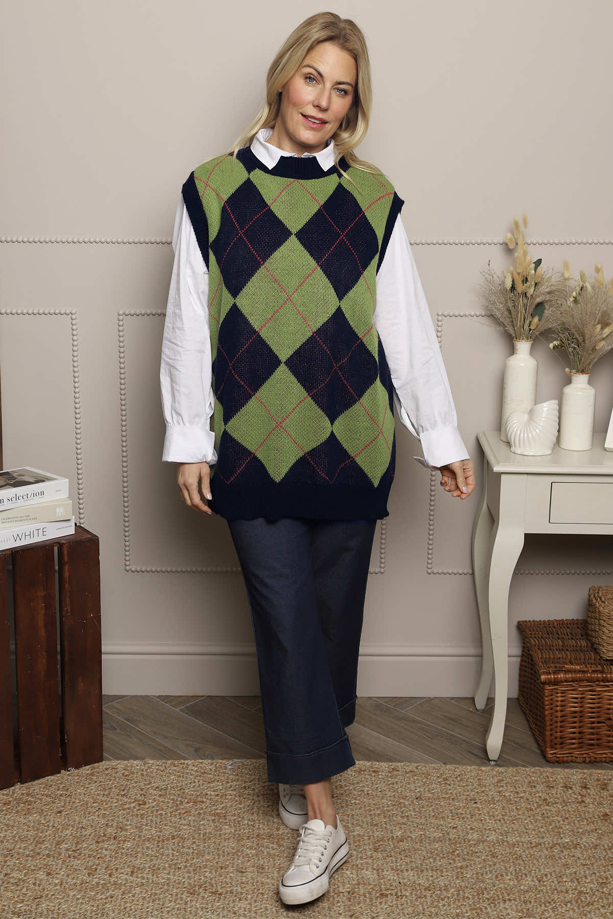 Theresa Argyle Knitted Vest Navy
