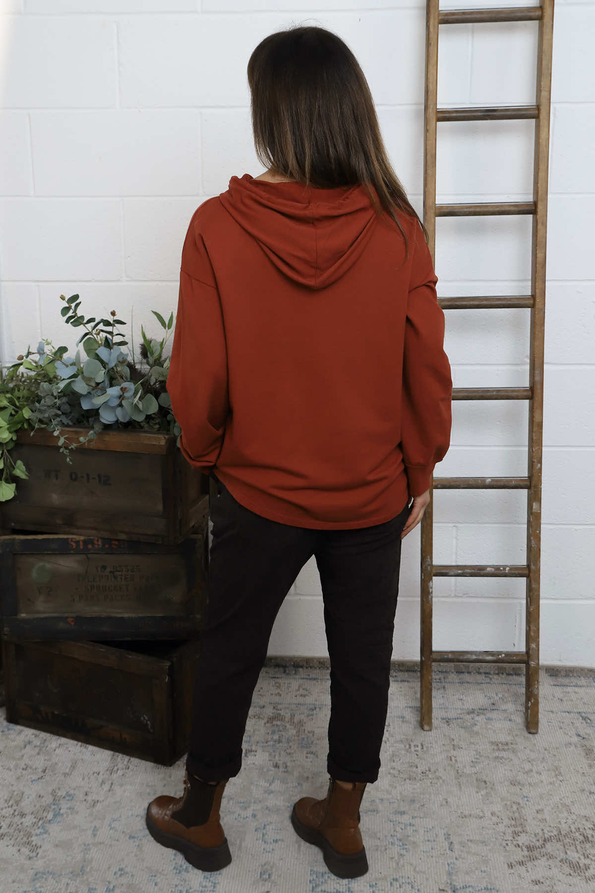 Martha Hooded Cotton Top Burnt Orange