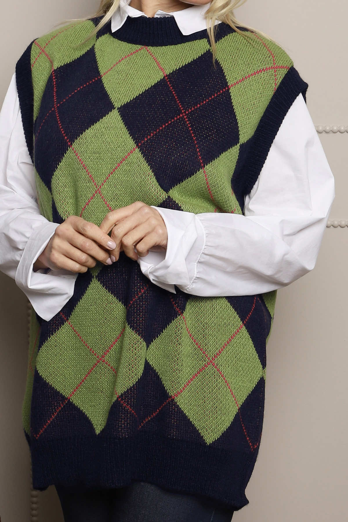 Theresa Argyle Knitted Vest Navy