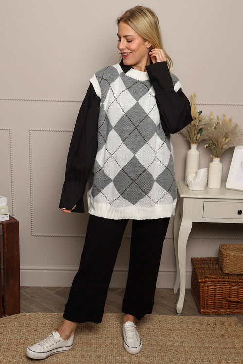 Theresa Argyle Knitted Vest Grey - Image 1