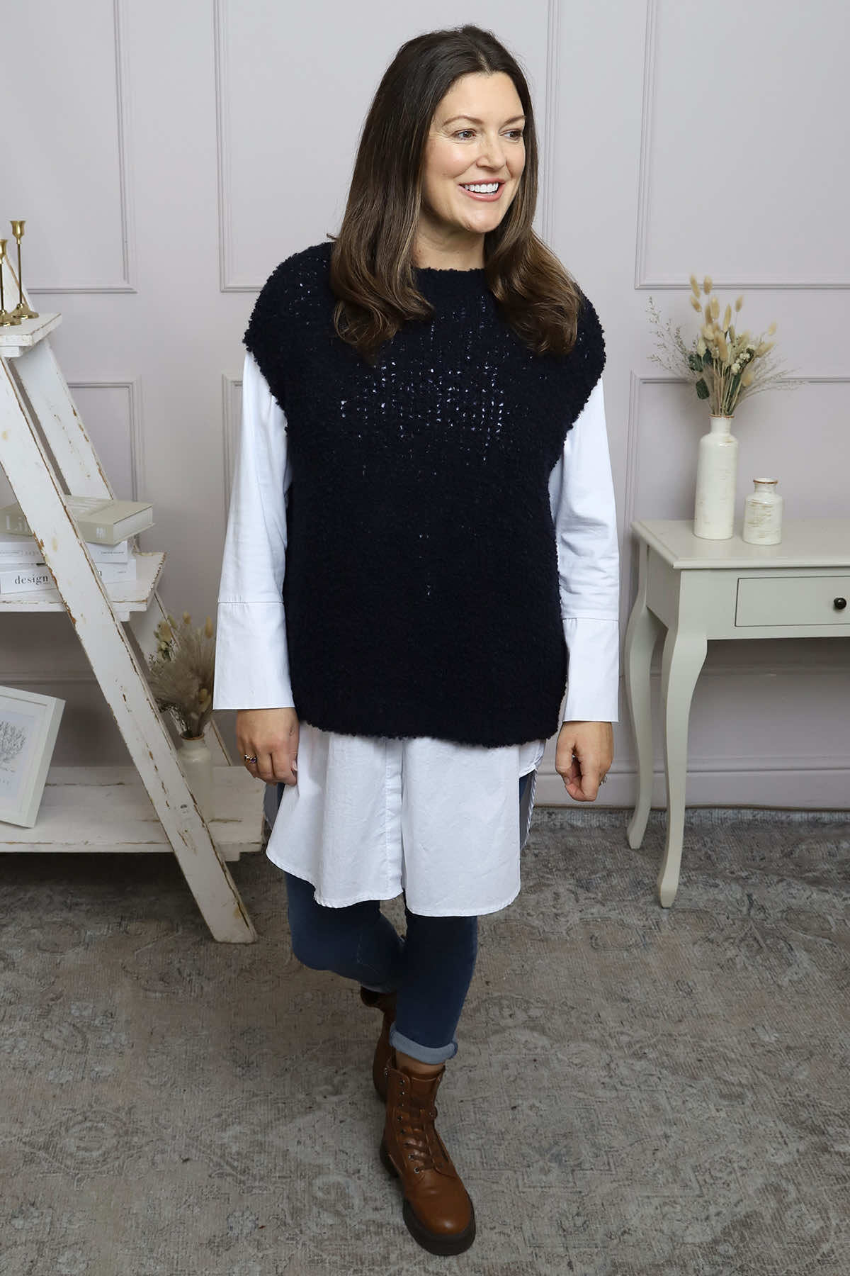 Clancy Boucle Tank Top Navy