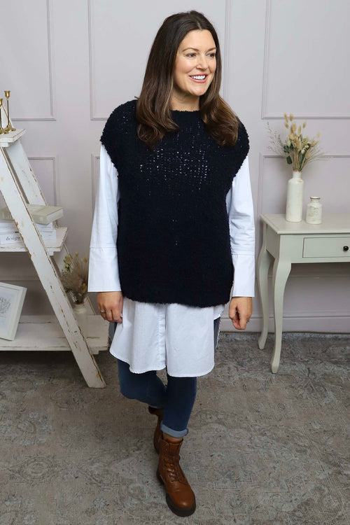 Clancy Boucle Tank Top Navy - Image 3