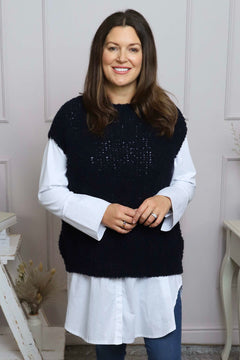 Clancy Boucle Tank Top Navy