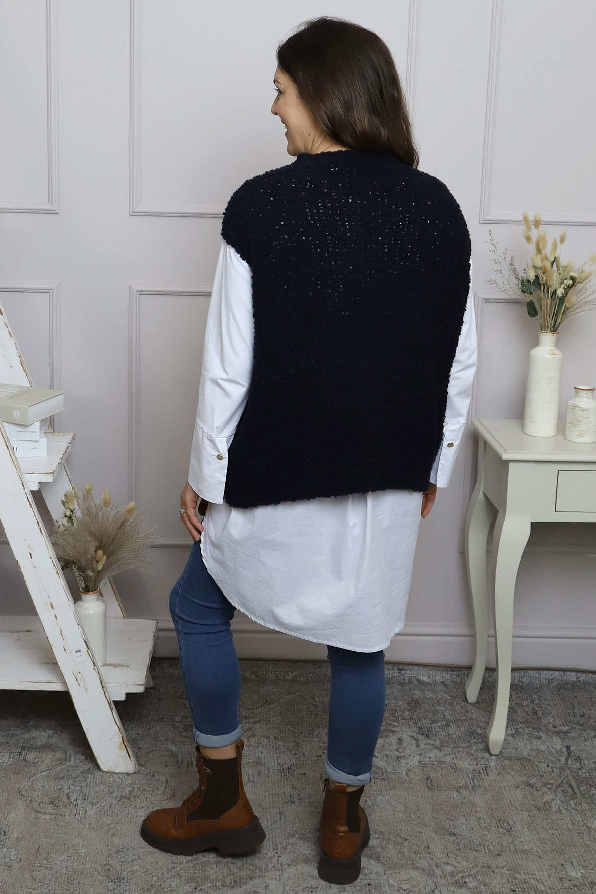 Clancy Boucle Tank Top Navy