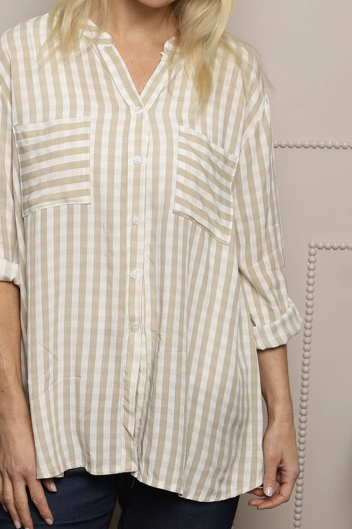 Jaynie Gingham Tie Front Shirt Mocha