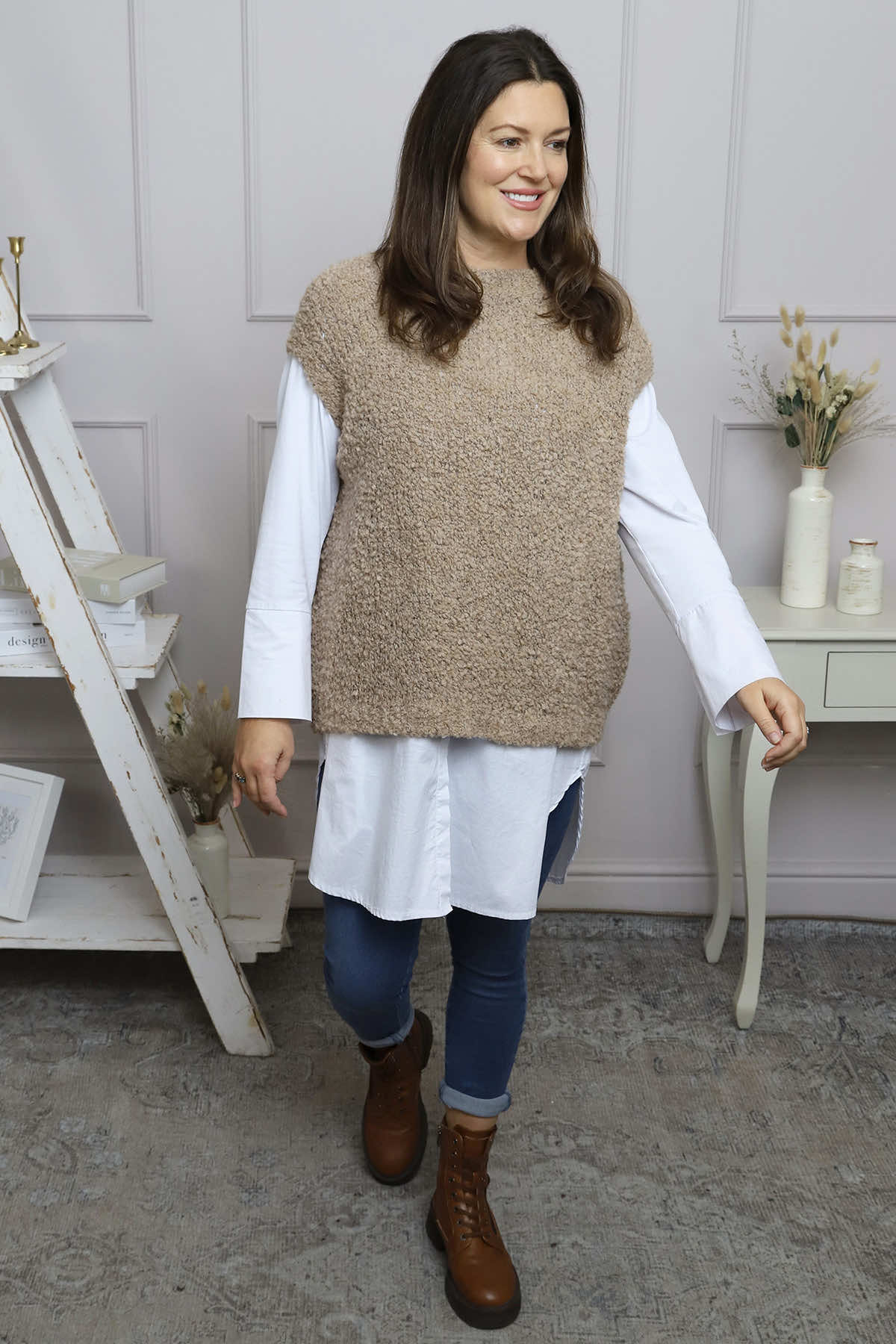 Clancy Boucle Tank Top Camel