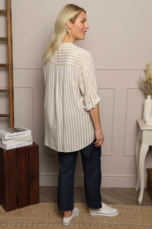 Jaynie Gingham Tie Front Shirt Mocha - Image 6