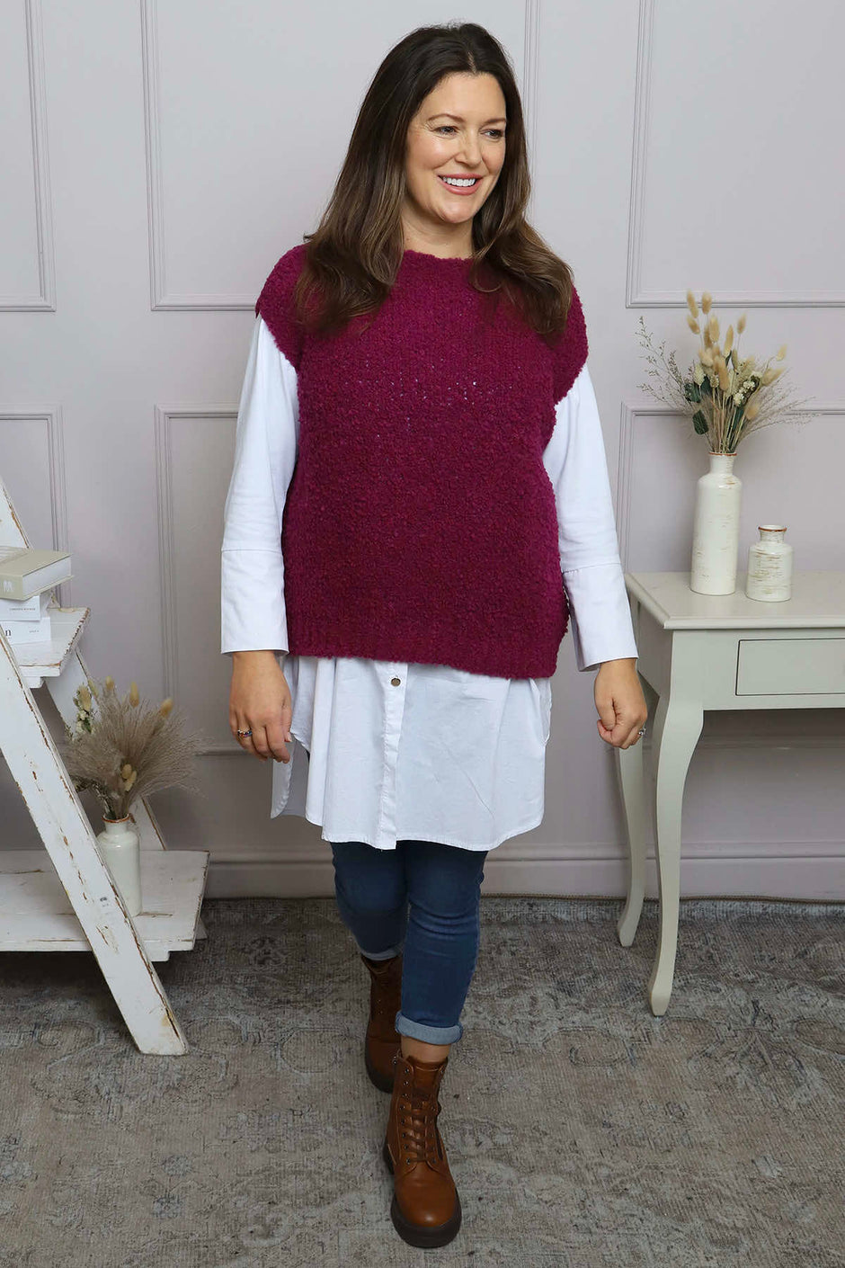 Clancy Boucle Tank Top Berry