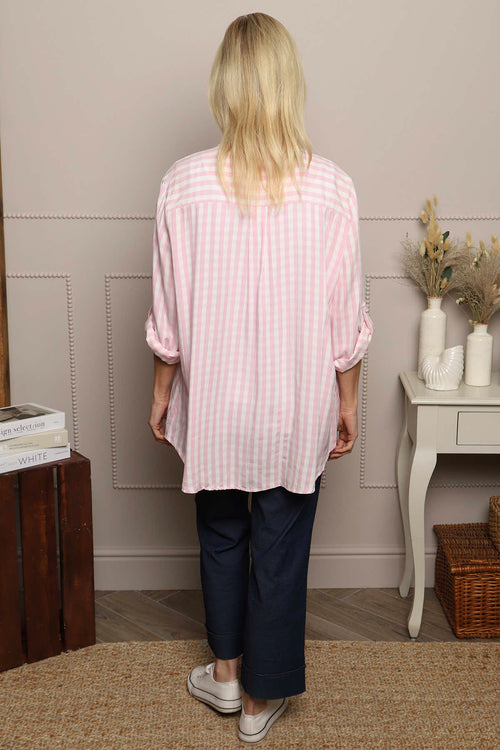 Jaynie Gingham Tie Front Shirt Pink - Image 6