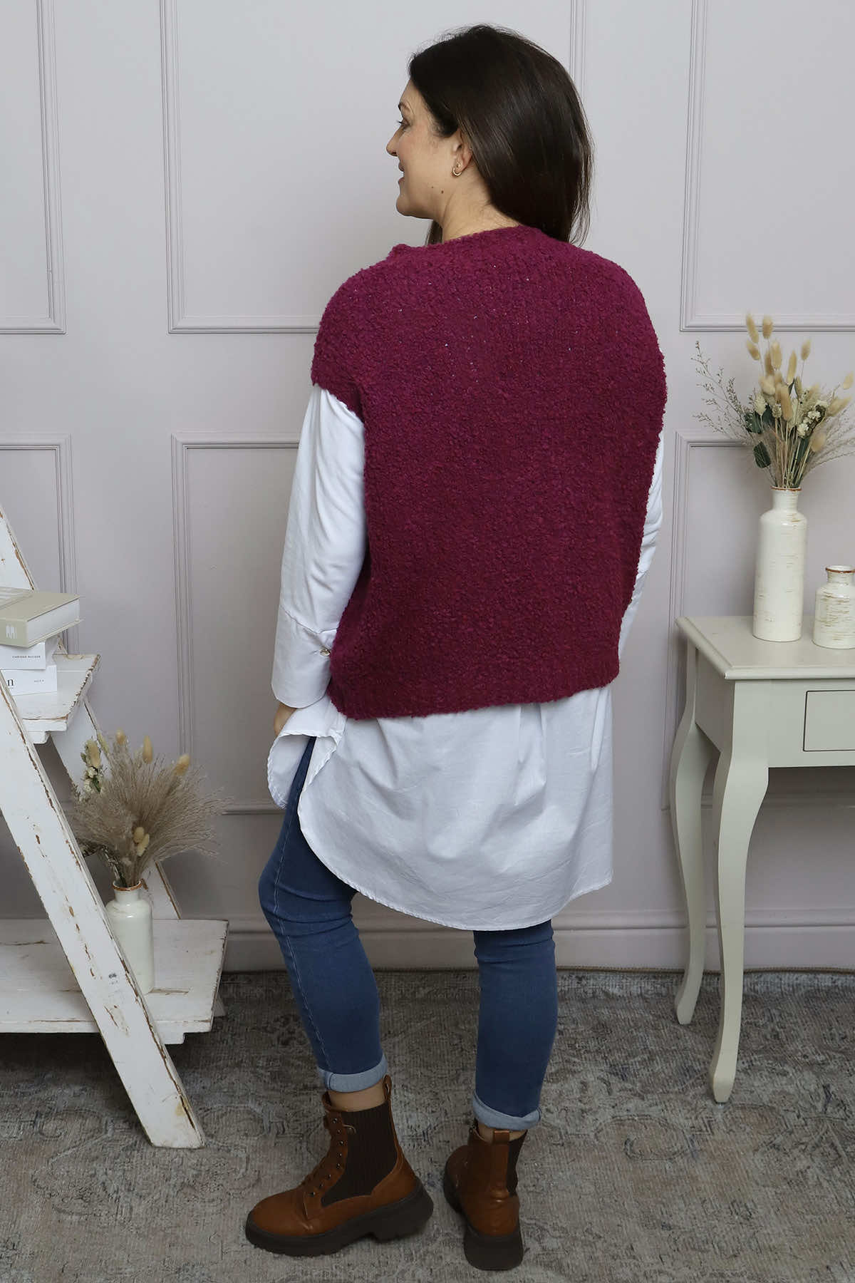 Clancy Boucle Tank Top Berry