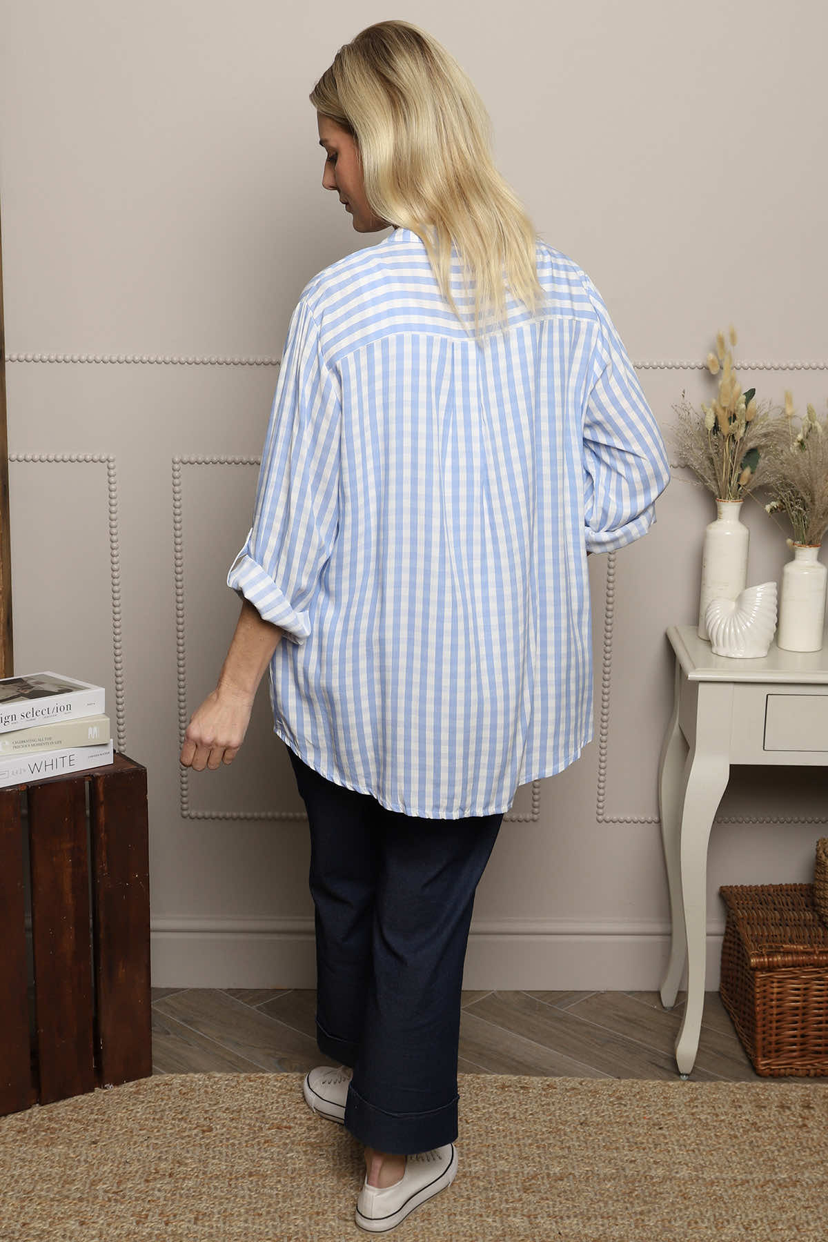 Jaynie Gingham Tie Front Shirt Powder Blue