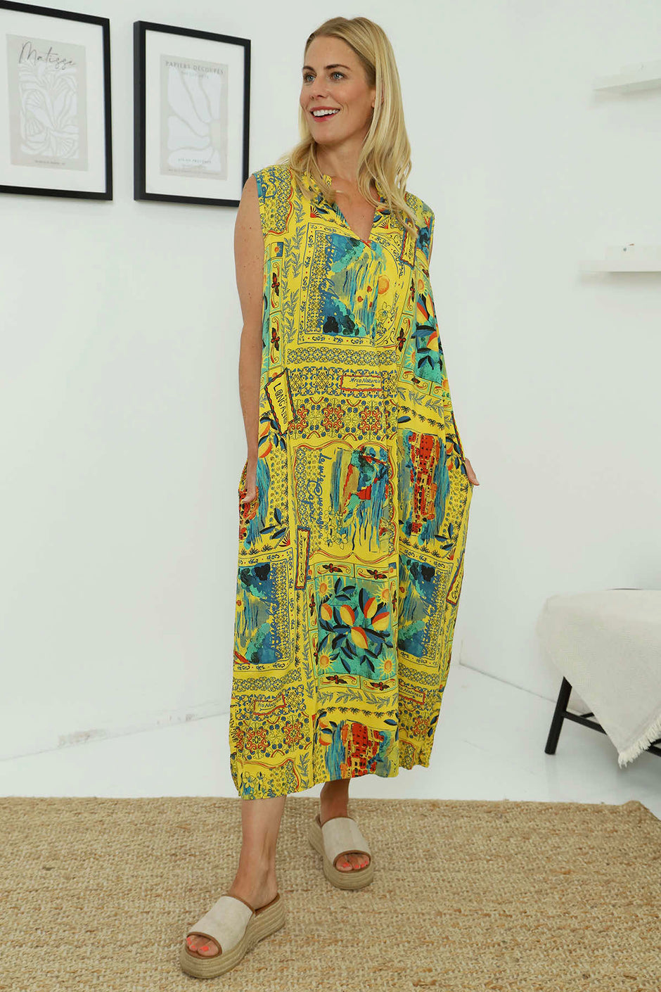 Bellona V-Neck Print Dress Yellow