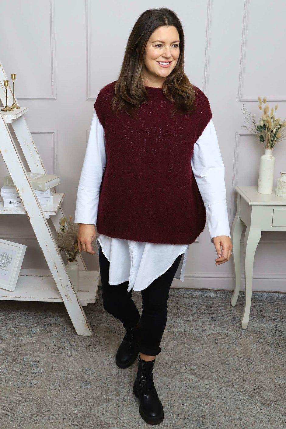 Clancy Boucle Tank Top Wine